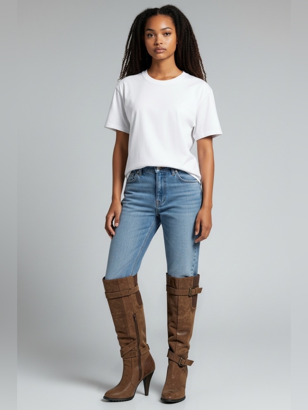 Aldo Brown Knee-High Buckle Heeled Boots